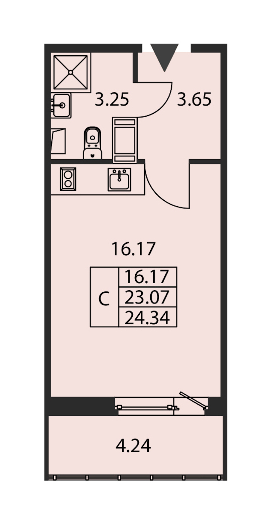 Квартира студия 23.07 м², 3/12 эт., ЖК «Полис ЛАВрики»